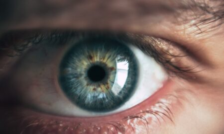 close-up photography of human eye