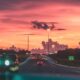 cars on road in sunset