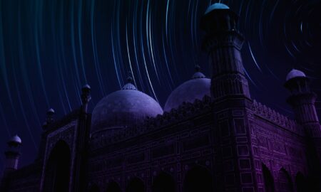 long-exposure photograph of star over mosque