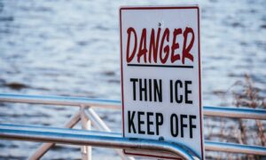 Danger thin ice keep off signage