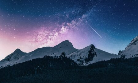 snow mountain under stars