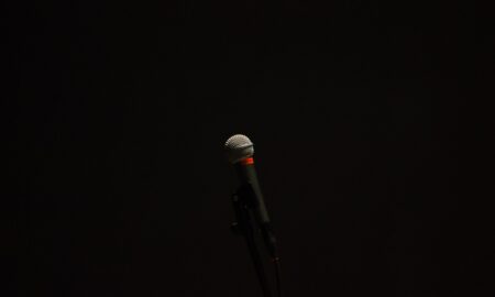 black corded microphone with stand