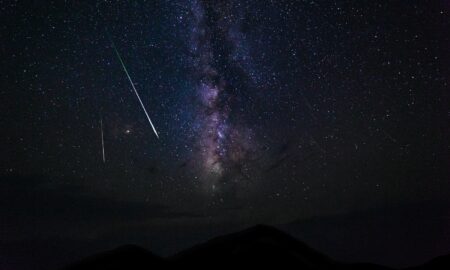 falling stars and milky way galaxy at night