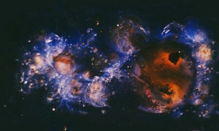 blue and orange galaxy illustration