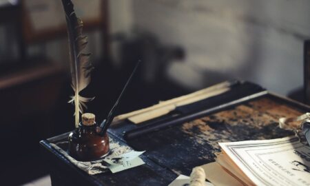 ink bottle on desk