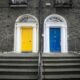 Two Closed Yellow and Blue Doors