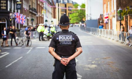 Police standing on road