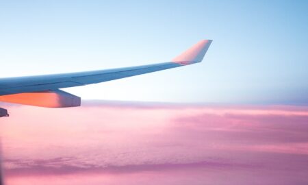 aerial view of airplane wing