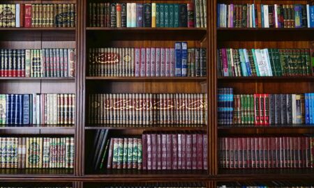 a book shelf filled with lots of books