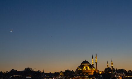 city skyline during night time